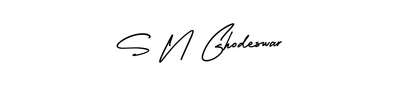 You should practise on your own different ways (AmerikaSignatureDemo-Regular) to write your name (S N Ghodeswar) in signature. don't let someone else do it for you. S N Ghodeswar signature style 3 images and pictures png