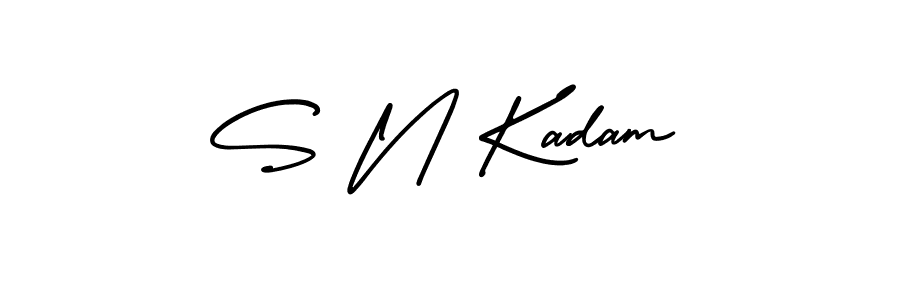 The best way (AmerikaSignatureDemo-Regular) to make a short signature is to pick only two or three words in your name. The name S N Kadam include a total of six letters. For converting this name. S N Kadam signature style 3 images and pictures png