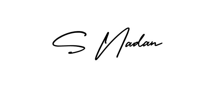 You should practise on your own different ways (AmerikaSignatureDemo-Regular) to write your name (S Nadan) in signature. don't let someone else do it for you. S Nadan signature style 3 images and pictures png