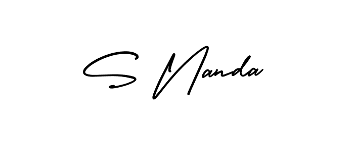 The best way (AmerikaSignatureDemo-Regular) to make a short signature is to pick only two or three words in your name. The name S Nanda include a total of six letters. For converting this name. S Nanda signature style 3 images and pictures png