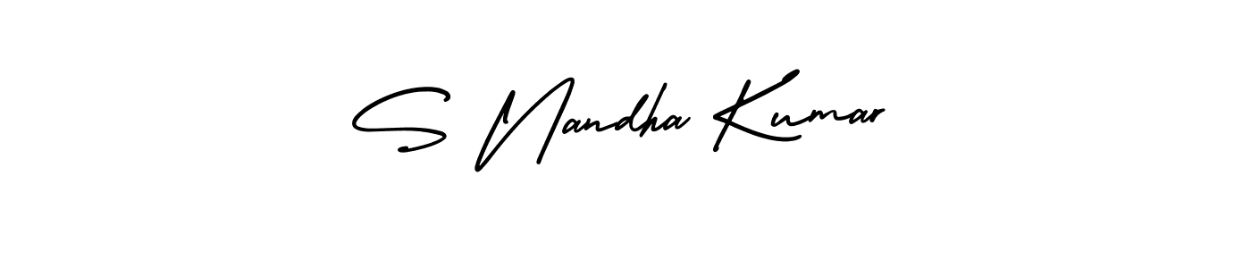 You should practise on your own different ways (AmerikaSignatureDemo-Regular) to write your name (S Nandha Kumar) in signature. don't let someone else do it for you. S Nandha Kumar signature style 3 images and pictures png
