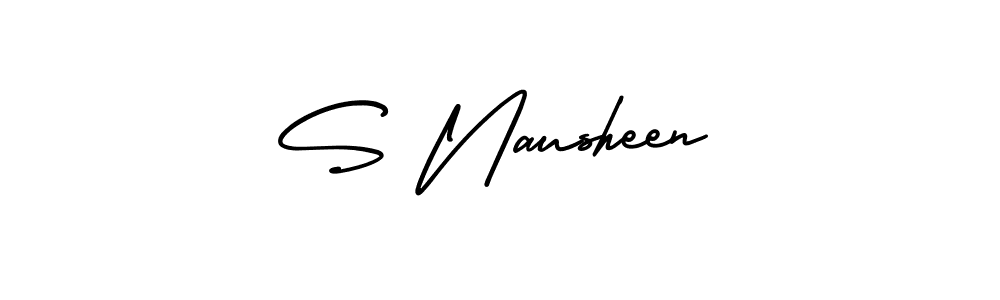 This is the best signature style for the S Nausheen name. Also you like these signature font (AmerikaSignatureDemo-Regular). Mix name signature. S Nausheen signature style 3 images and pictures png