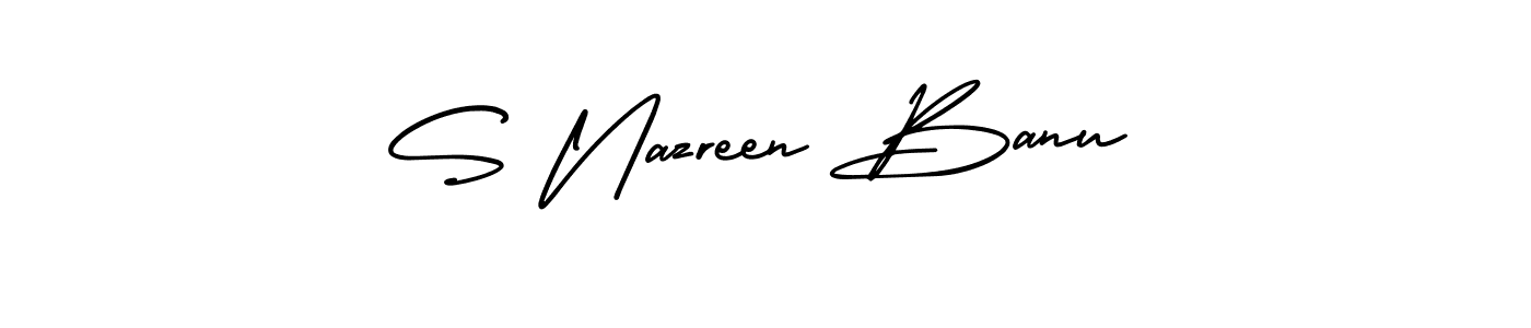 The best way (AmerikaSignatureDemo-Regular) to make a short signature is to pick only two or three words in your name. The name S Nazreen Banu include a total of six letters. For converting this name. S Nazreen Banu signature style 3 images and pictures png