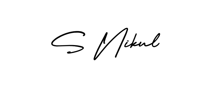 Use a signature maker to create a handwritten signature online. With this signature software, you can design (AmerikaSignatureDemo-Regular) your own signature for name S Nikul. S Nikul signature style 3 images and pictures png