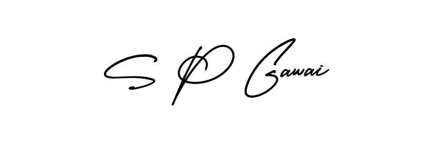 How to make S P Gawai name signature. Use AmerikaSignatureDemo-Regular style for creating short signs online. This is the latest handwritten sign. S P Gawai signature style 3 images and pictures png