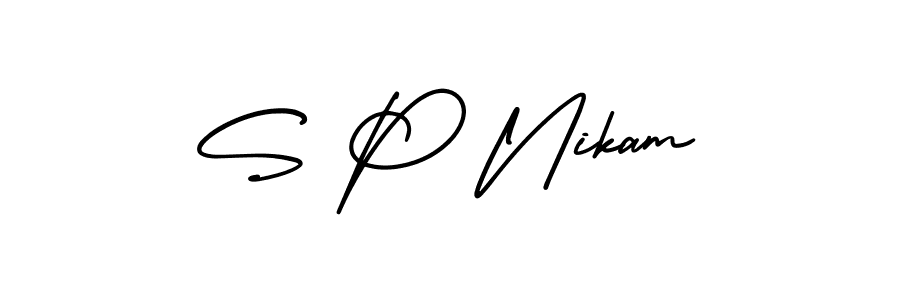 The best way (AmerikaSignatureDemo-Regular) to make a short signature is to pick only two or three words in your name. The name S P Nikam include a total of six letters. For converting this name. S P Nikam signature style 3 images and pictures png