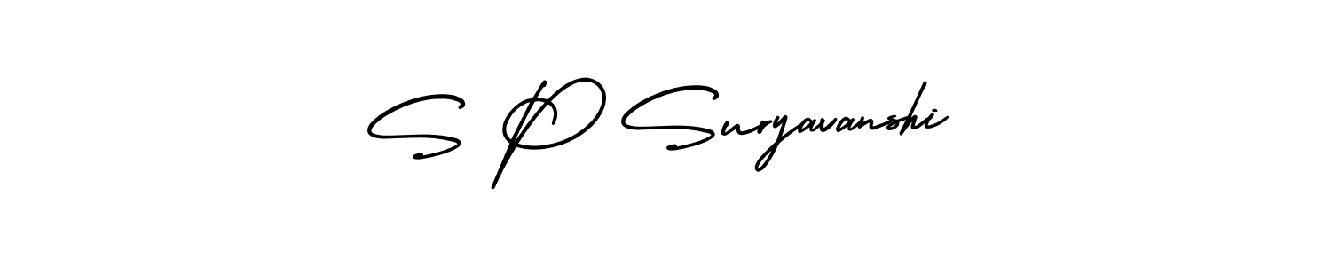 The best way (AmerikaSignatureDemo-Regular) to make a short signature is to pick only two or three words in your name. The name S P Suryavanshi include a total of six letters. For converting this name. S P Suryavanshi signature style 3 images and pictures png