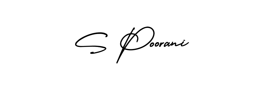 The best way (AmerikaSignatureDemo-Regular) to make a short signature is to pick only two or three words in your name. The name S Poorani include a total of six letters. For converting this name. S Poorani signature style 3 images and pictures png