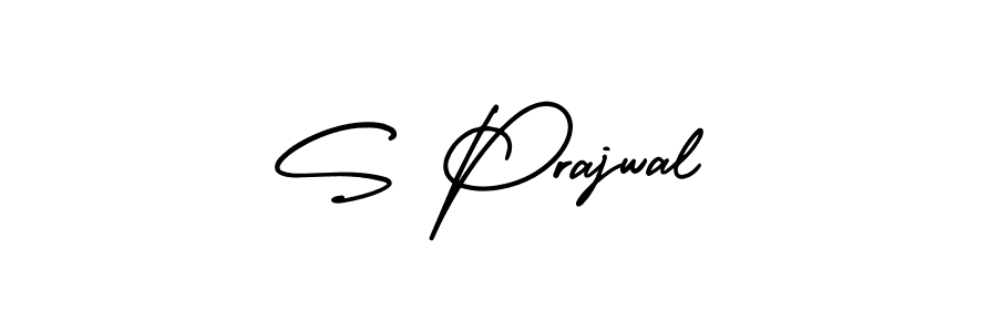 You should practise on your own different ways (AmerikaSignatureDemo-Regular) to write your name (S Prajwal) in signature. don't let someone else do it for you. S Prajwal signature style 3 images and pictures png