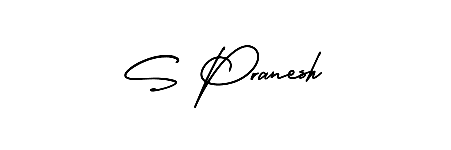 The best way (AmerikaSignatureDemo-Regular) to make a short signature is to pick only two or three words in your name. The name S Pranesh include a total of six letters. For converting this name. S Pranesh signature style 3 images and pictures png