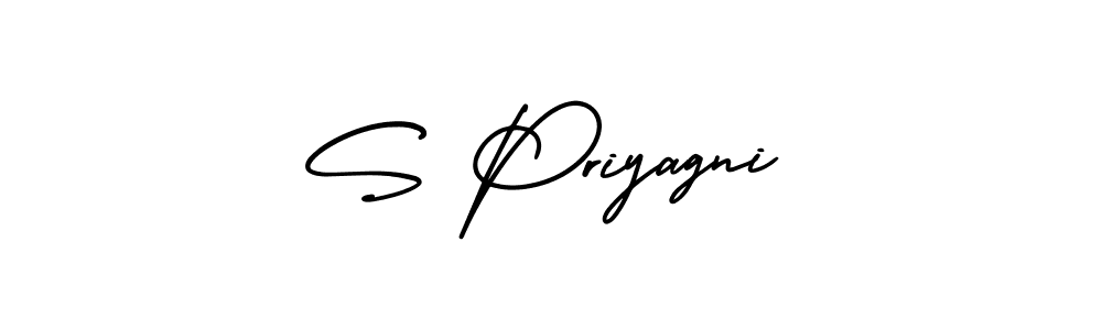 This is the best signature style for the S Priyagni name. Also you like these signature font (AmerikaSignatureDemo-Regular). Mix name signature. S Priyagni signature style 3 images and pictures png
