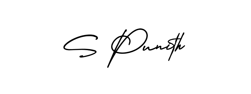 How to make S Punith name signature. Use AmerikaSignatureDemo-Regular style for creating short signs online. This is the latest handwritten sign. S Punith signature style 3 images and pictures png