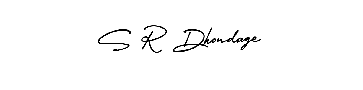 You should practise on your own different ways (AmerikaSignatureDemo-Regular) to write your name (S R Dhondage) in signature. don't let someone else do it for you. S R Dhondage signature style 3 images and pictures png