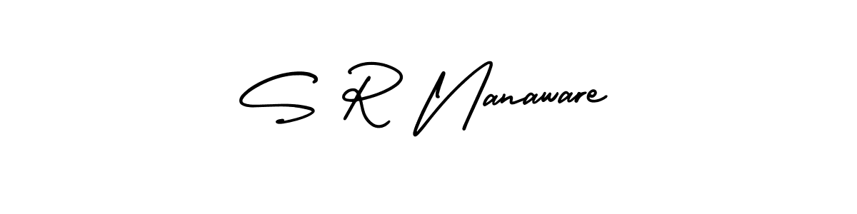 You should practise on your own different ways (AmerikaSignatureDemo-Regular) to write your name (S R Nanaware) in signature. don't let someone else do it for you. S R Nanaware signature style 3 images and pictures png