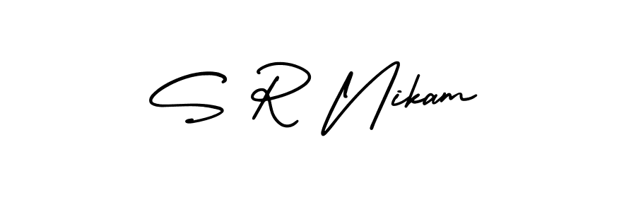 AmerikaSignatureDemo-Regular is a professional signature style that is perfect for those who want to add a touch of class to their signature. It is also a great choice for those who want to make their signature more unique. Get S R Nikam name to fancy signature for free. S R Nikam signature style 3 images and pictures png