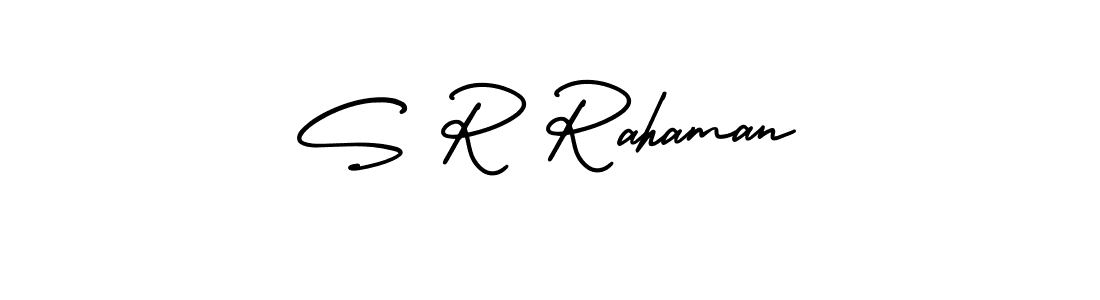 How to make S R Rahaman name signature. Use AmerikaSignatureDemo-Regular style for creating short signs online. This is the latest handwritten sign. S R Rahaman signature style 3 images and pictures png