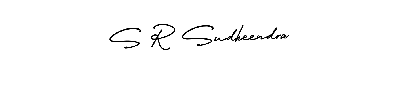 How to make S R Sudheendra name signature. Use AmerikaSignatureDemo-Regular style for creating short signs online. This is the latest handwritten sign. S R Sudheendra signature style 3 images and pictures png