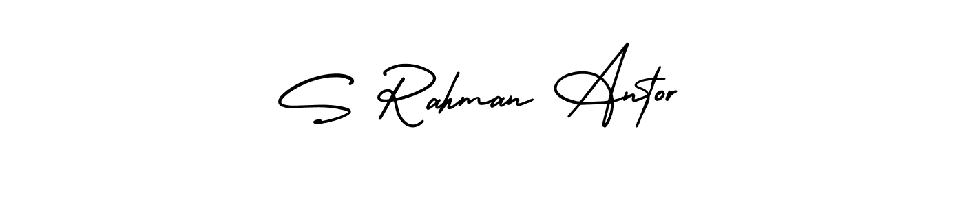 The best way (AmerikaSignatureDemo-Regular) to make a short signature is to pick only two or three words in your name. The name S Rahman Antor include a total of six letters. For converting this name. S Rahman Antor signature style 3 images and pictures png