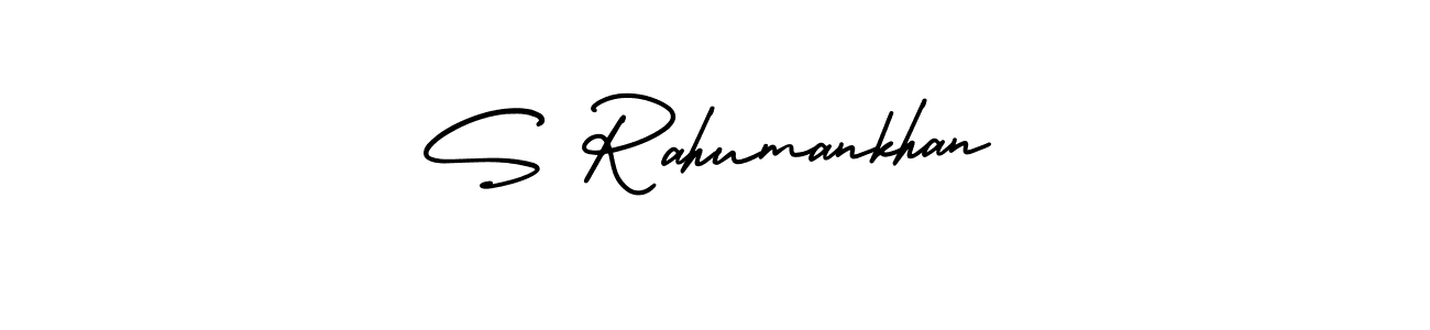 This is the best signature style for the S Rahumankhan name. Also you like these signature font (AmerikaSignatureDemo-Regular). Mix name signature. S Rahumankhan signature style 3 images and pictures png