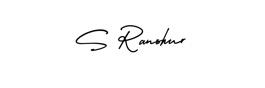 The best way (AmerikaSignatureDemo-Regular) to make a short signature is to pick only two or three words in your name. The name S Ranshur include a total of six letters. For converting this name. S Ranshur signature style 3 images and pictures png