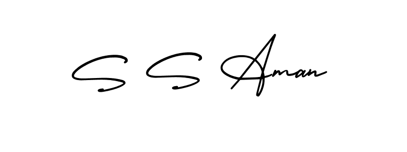 How to make S S Aman name signature. Use AmerikaSignatureDemo-Regular style for creating short signs online. This is the latest handwritten sign. S S Aman signature style 3 images and pictures png