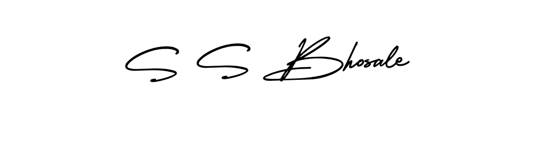 You should practise on your own different ways (AmerikaSignatureDemo-Regular) to write your name (S S Bhosale) in signature. don't let someone else do it for you. S S Bhosale signature style 3 images and pictures png
