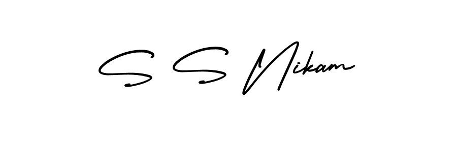 This is the best signature style for the S S Nikam name. Also you like these signature font (AmerikaSignatureDemo-Regular). Mix name signature. S S Nikam signature style 3 images and pictures png