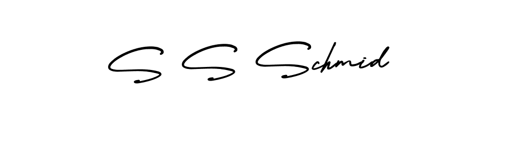 The best way (AmerikaSignatureDemo-Regular) to make a short signature is to pick only two or three words in your name. The name S S Schmid include a total of six letters. For converting this name. S S Schmid signature style 3 images and pictures png