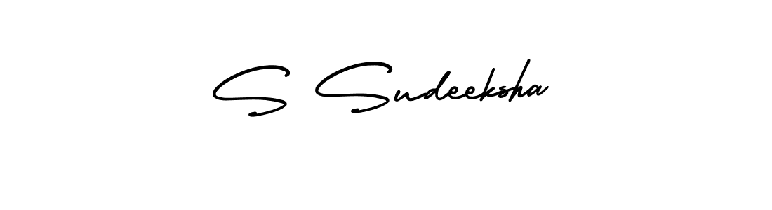 You should practise on your own different ways (AmerikaSignatureDemo-Regular) to write your name (S Sudeeksha) in signature. don't let someone else do it for you. S Sudeeksha signature style 3 images and pictures png