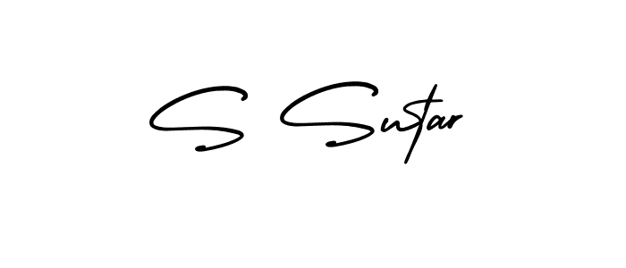 You should practise on your own different ways (AmerikaSignatureDemo-Regular) to write your name (S Sutar) in signature. don't let someone else do it for you. S Sutar signature style 3 images and pictures png