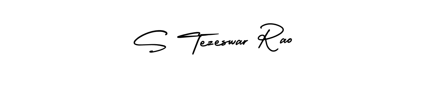 You should practise on your own different ways (AmerikaSignatureDemo-Regular) to write your name (S Tezeswar Rao) in signature. don't let someone else do it for you. S Tezeswar Rao signature style 3 images and pictures png