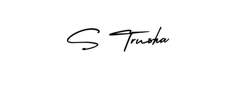 How to make S Trusha name signature. Use AmerikaSignatureDemo-Regular style for creating short signs online. This is the latest handwritten sign. S Trusha signature style 3 images and pictures png