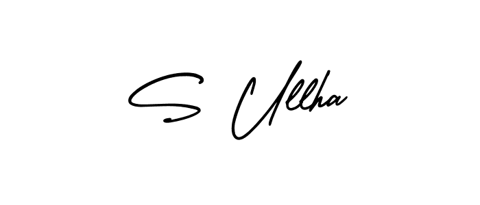 You should practise on your own different ways (AmerikaSignatureDemo-Regular) to write your name (S Ullha) in signature. don't let someone else do it for you. S Ullha signature style 3 images and pictures png