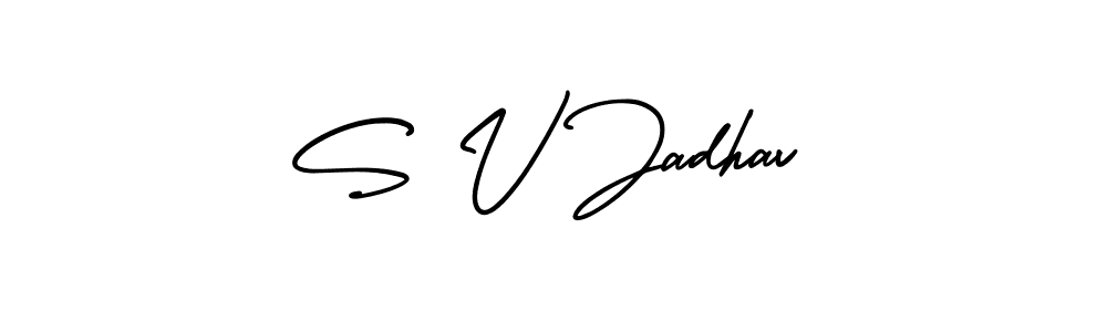 You should practise on your own different ways (AmerikaSignatureDemo-Regular) to write your name (S V Jadhav) in signature. don't let someone else do it for you. S V Jadhav signature style 3 images and pictures png