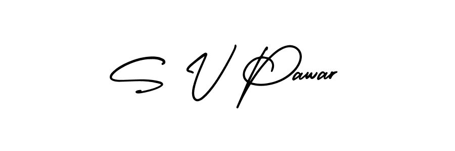 You should practise on your own different ways (AmerikaSignatureDemo-Regular) to write your name (S V Pawar) in signature. don't let someone else do it for you. S V Pawar signature style 3 images and pictures png