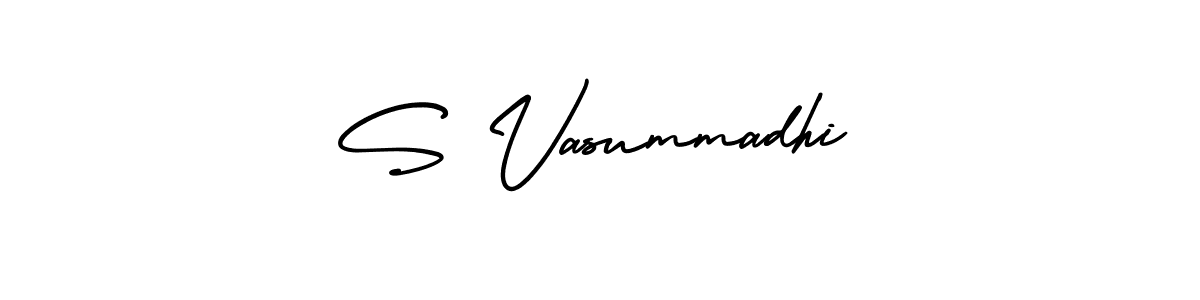 AmerikaSignatureDemo-Regular is a professional signature style that is perfect for those who want to add a touch of class to their signature. It is also a great choice for those who want to make their signature more unique. Get S Vasummadhi name to fancy signature for free. S Vasummadhi signature style 3 images and pictures png