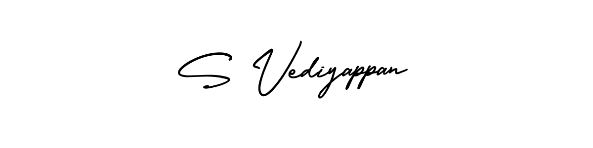 Use a signature maker to create a handwritten signature online. With this signature software, you can design (AmerikaSignatureDemo-Regular) your own signature for name S Vediyappan. S Vediyappan signature style 3 images and pictures png