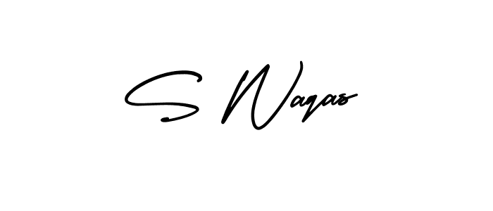 You should practise on your own different ways (AmerikaSignatureDemo-Regular) to write your name (S Waqas) in signature. don't let someone else do it for you. S Waqas signature style 3 images and pictures png