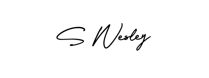 How to make S Wesley name signature. Use AmerikaSignatureDemo-Regular style for creating short signs online. This is the latest handwritten sign. S Wesley signature style 3 images and pictures png