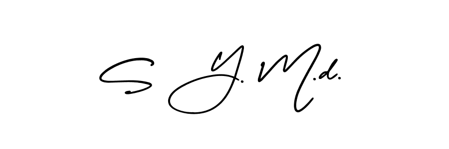 You should practise on your own different ways (AmerikaSignatureDemo-Regular) to write your name (S Y. M.d.) in signature. don't let someone else do it for you. S Y. M.d. signature style 3 images and pictures png