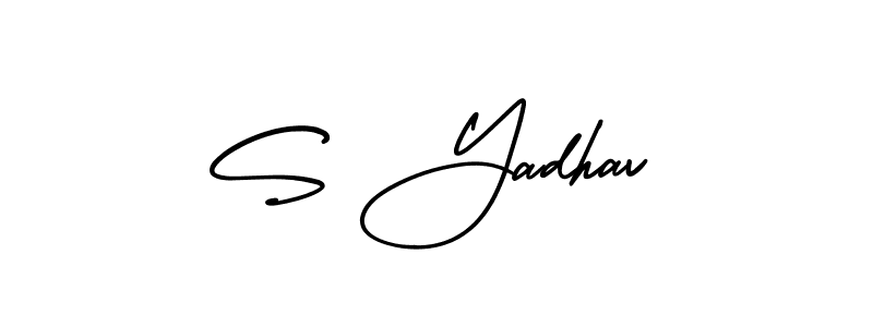 You should practise on your own different ways (AmerikaSignatureDemo-Regular) to write your name (S Yadhav) in signature. don't let someone else do it for you. S Yadhav signature style 3 images and pictures png