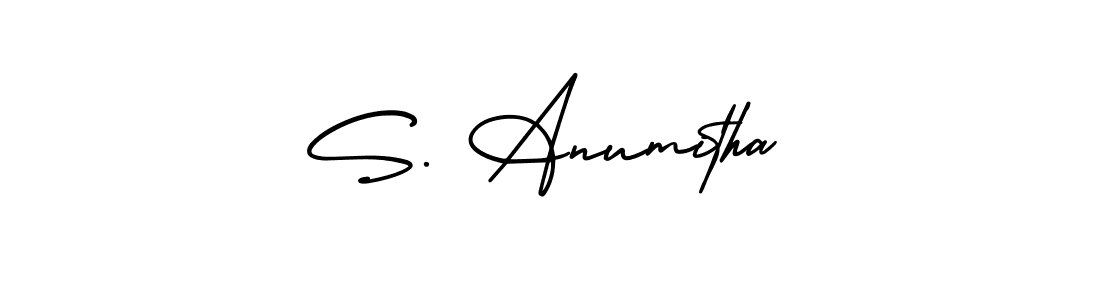 You should practise on your own different ways (AmerikaSignatureDemo-Regular) to write your name (S. Anumitha) in signature. don't let someone else do it for you. S. Anumitha signature style 3 images and pictures png