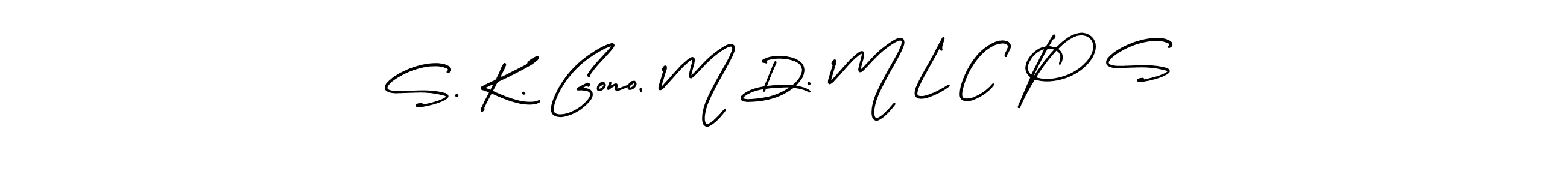 This is the best signature style for the S. K. Gono, M D. M L C P S name. Also you like these signature font (AmerikaSignatureDemo-Regular). Mix name signature. S. K. Gono, M D. M L C P S signature style 3 images and pictures png