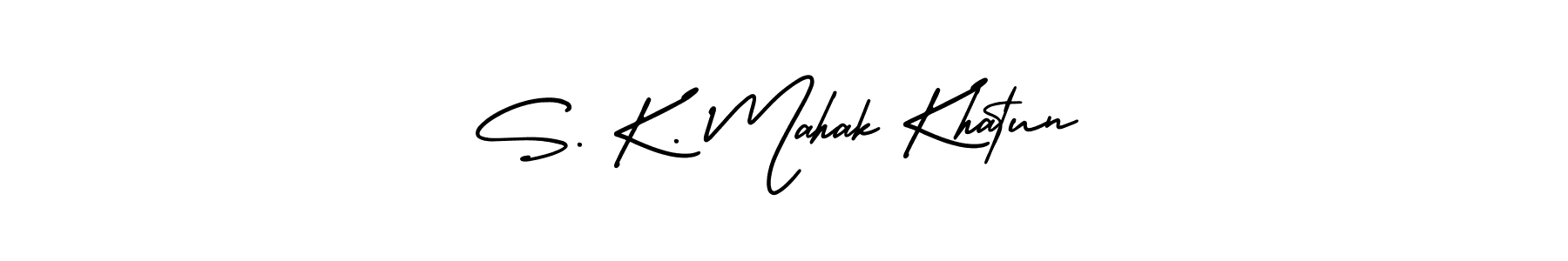 The best way (AmerikaSignatureDemo-Regular) to make a short signature is to pick only two or three words in your name. The name S. K. Mahak Khatun include a total of six letters. For converting this name. S. K. Mahak Khatun signature style 3 images and pictures png