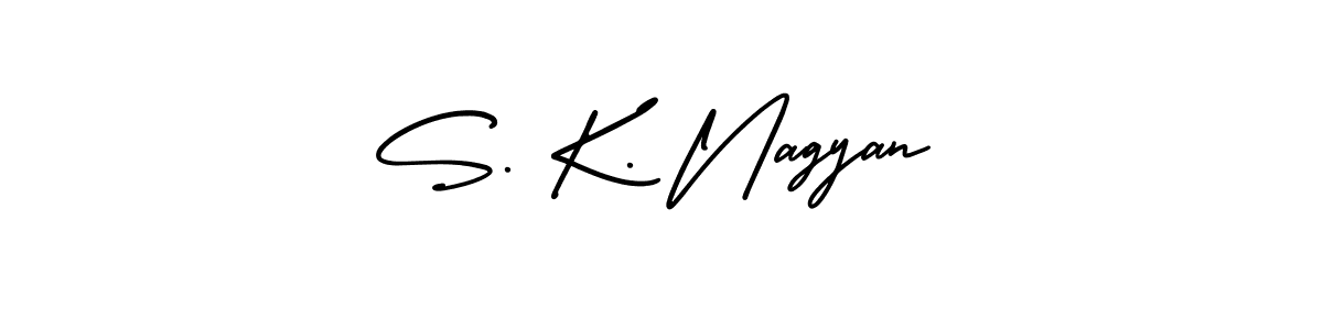 You should practise on your own different ways (AmerikaSignatureDemo-Regular) to write your name (S. K. Nagyan) in signature. don't let someone else do it for you. S. K. Nagyan signature style 3 images and pictures png