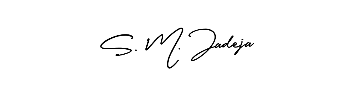 This is the best signature style for the S. M. Jadeja name. Also you like these signature font (AmerikaSignatureDemo-Regular). Mix name signature. S. M. Jadeja signature style 3 images and pictures png