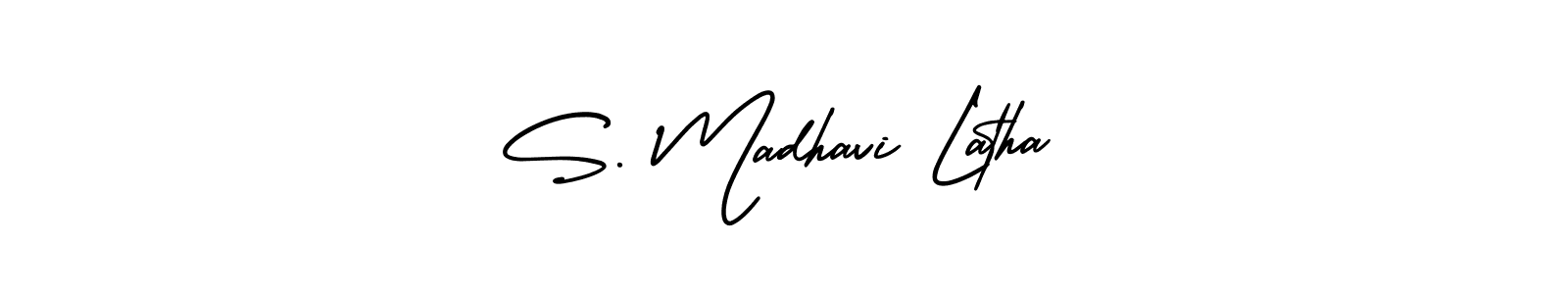 This is the best signature style for the S. Madhavi Latha name. Also you like these signature font (AmerikaSignatureDemo-Regular). Mix name signature. S. Madhavi Latha signature style 3 images and pictures png