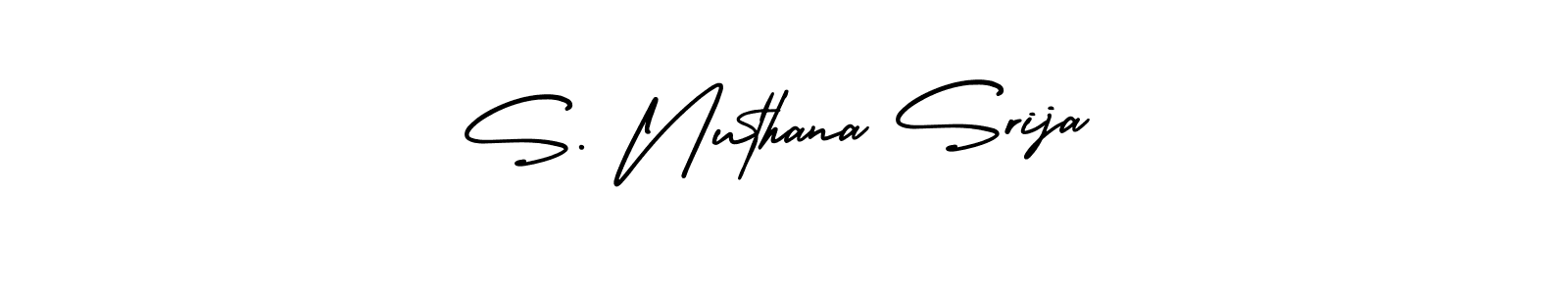 This is the best signature style for the S. Nuthana Srija name. Also you like these signature font (AmerikaSignatureDemo-Regular). Mix name signature. S. Nuthana Srija signature style 3 images and pictures png