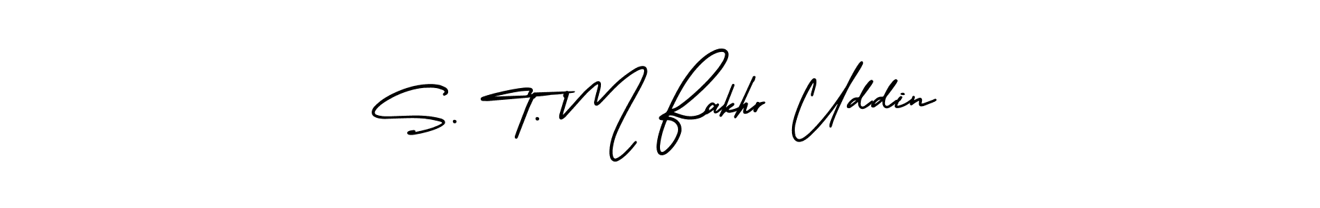 The best way (AmerikaSignatureDemo-Regular) to make a short signature is to pick only two or three words in your name. The name S. T. M Fakhr Uddin include a total of six letters. For converting this name. S. T. M Fakhr Uddin signature style 3 images and pictures png