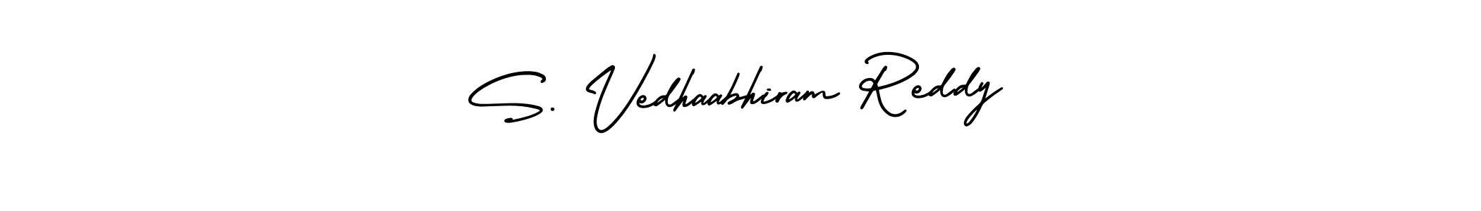The best way (AmerikaSignatureDemo-Regular) to make a short signature is to pick only two or three words in your name. The name S. Vedhaabhiram Reddy include a total of six letters. For converting this name. S. Vedhaabhiram Reddy signature style 3 images and pictures png